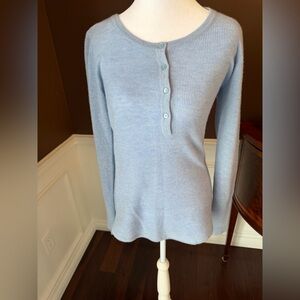 The Cashmere Project Powder Blue Long Sleeved Henley Sweater, Size Small